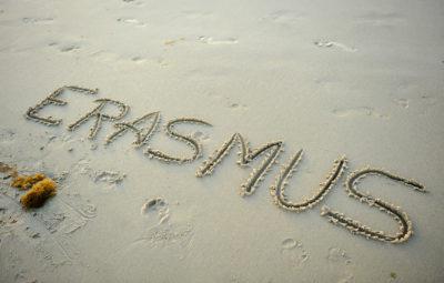 Erasmus written in the sand on the beach